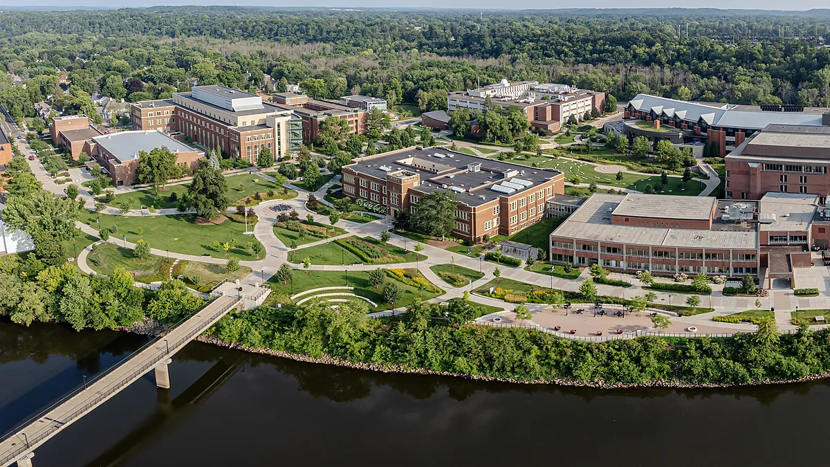 Aerial view of Eau Claire, Wisconsin along the Chippewa River