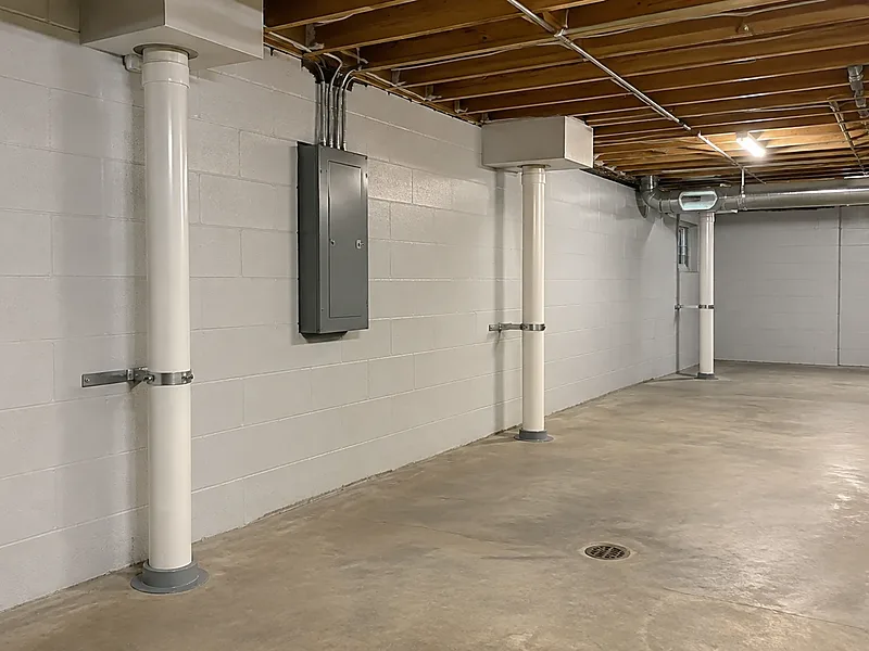 Radon vent risers in a shared multifamily basement